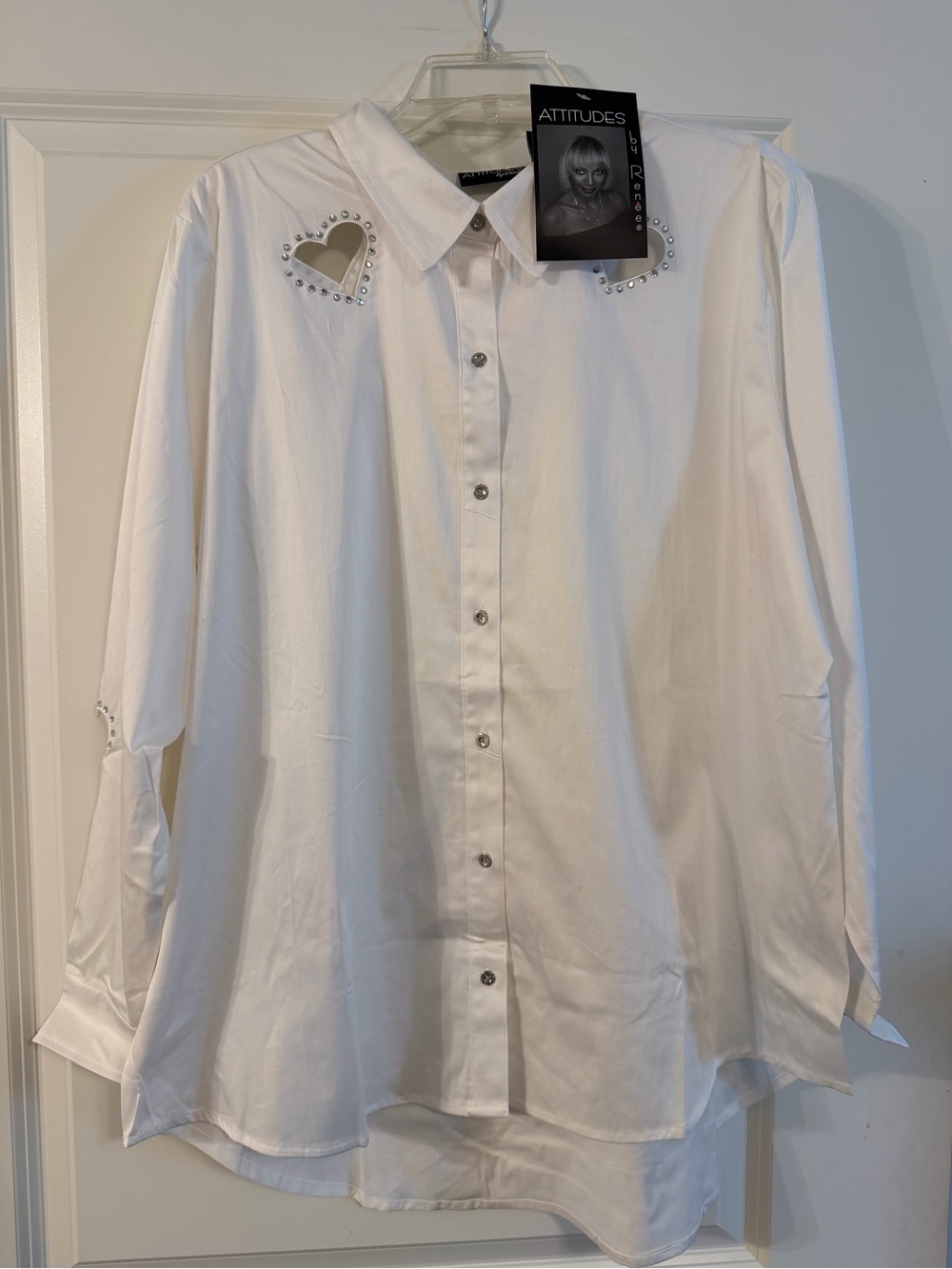 Attitudes by Renee White Button-Down Shirt with Heart Cutouts